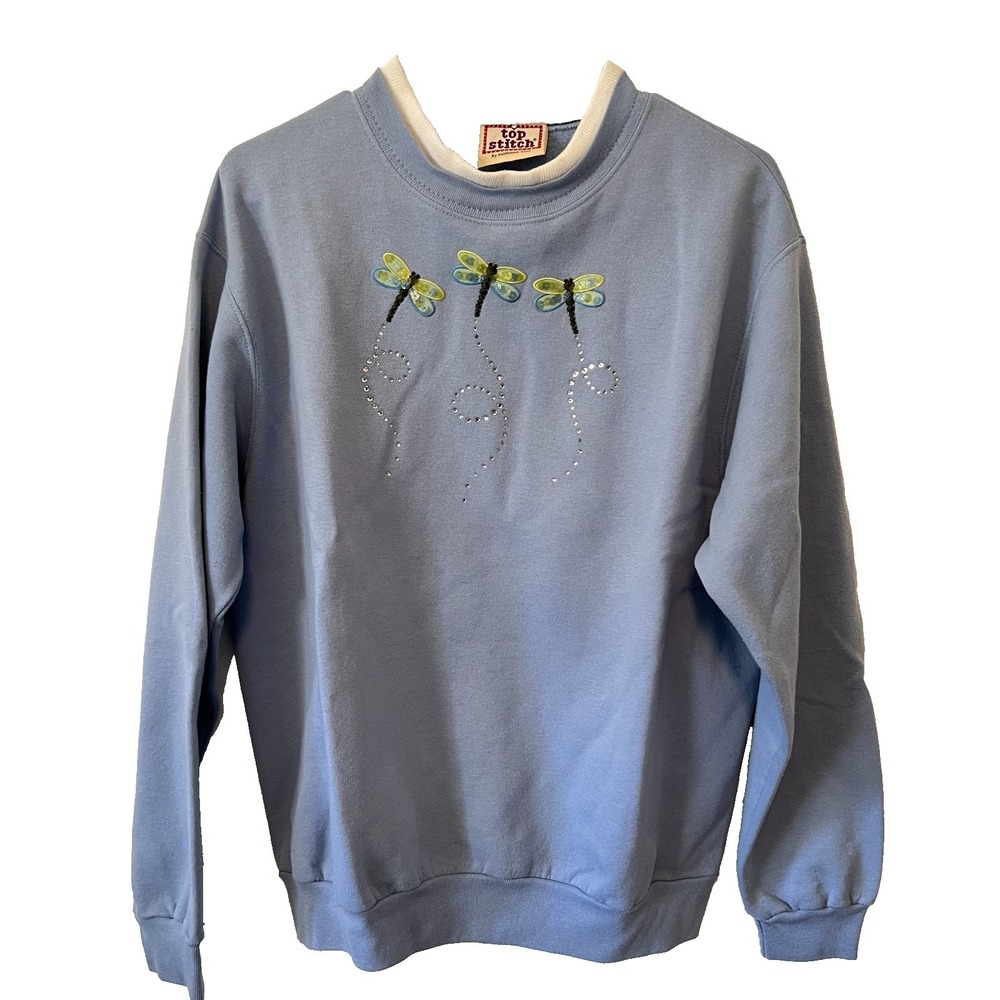Top Stitch Cottagecore Grandmacore Embroidered Dragonfly Sweatshirt Size Large